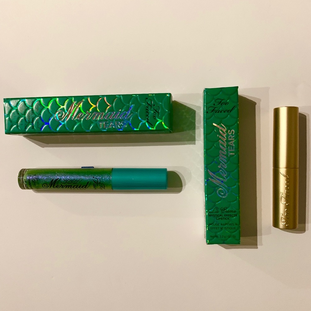 Too Faced Mermaid Tears Lipstick + Topper Bundle